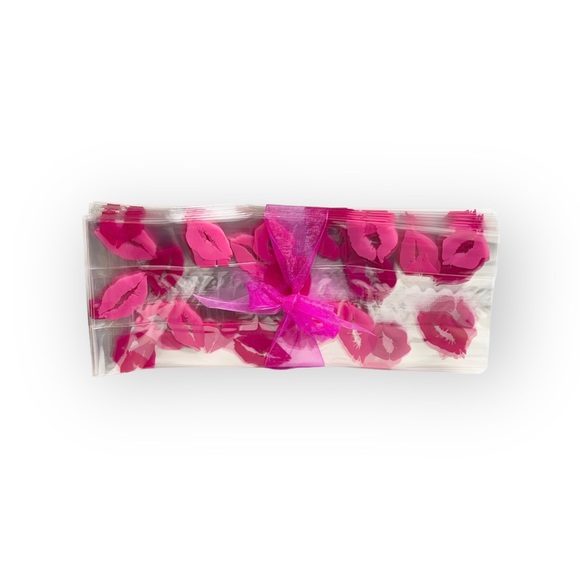 new 20 Smooches Pink Lips Print Kiss Cello Bags ᨎ Food Grade Cellophane 3“x 7.5“ - Picture 8 of 16